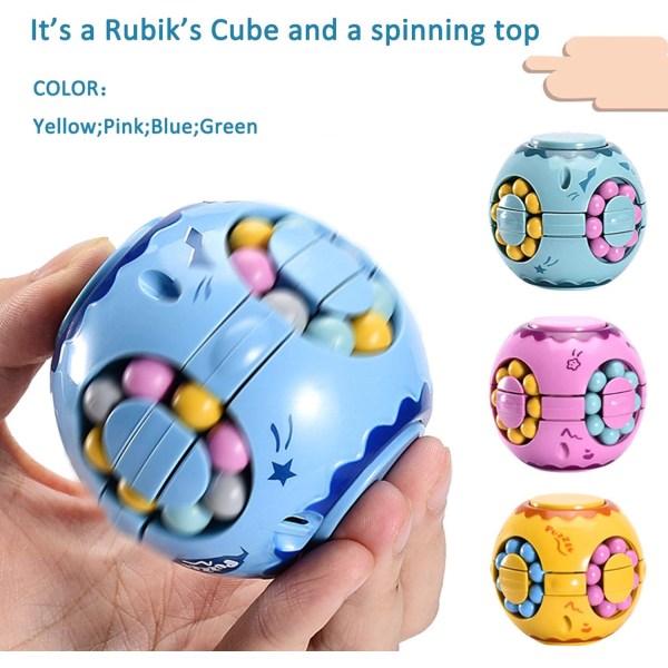 2 i 1 Roterende Fidget Spinner Magic Bean Infinity Cube Stressbold Voksne Børn Unisex-børn Pædagogisk puslespil (gul)