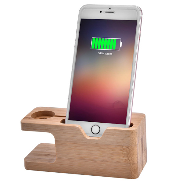 Bambus Ladestasjon Dokkingstasjon Stativholder For IOS