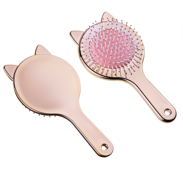 Sett med 2 kvinner hårbørste Søt dyr Katt Luftpute Kam Anti Frizz Statisk Snag Tangle Massasje Hodebunnshårbørste for krøllete eller rett hår, rosa