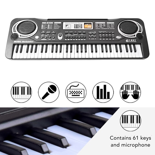Keyboard Piano 61 Tangenter Bærbart Elektronisk Klaver Keyboard Instrument 100‑240V til Børn