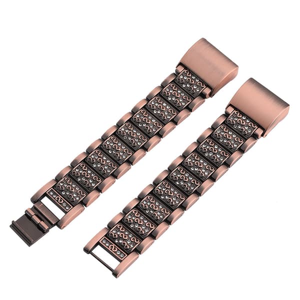 Rustfrit stål urrem udskiftning med rhinsten rem til Fitbit Charge 2 Bronze