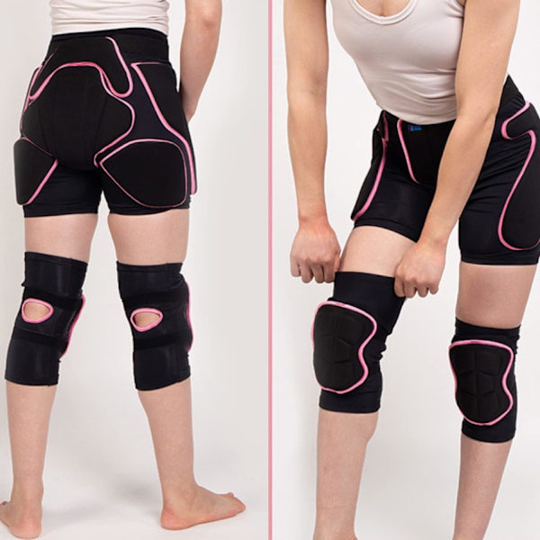 Vadderade Shorts Knäset | Dam Vintersporter Skidåkning Snowboard 3D Impact Pad | Justerbar Andningsbar Skyddsutrustning Rumpa Höft Knäskydd S