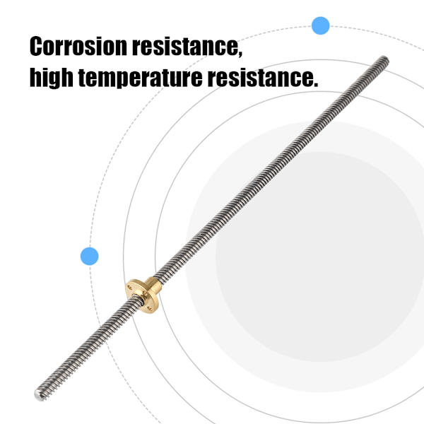 T8 8mm Trapezformet Rustfrit Stål Gevindstang Trækstang & Messingmøtrik til 3D-printer 350mm