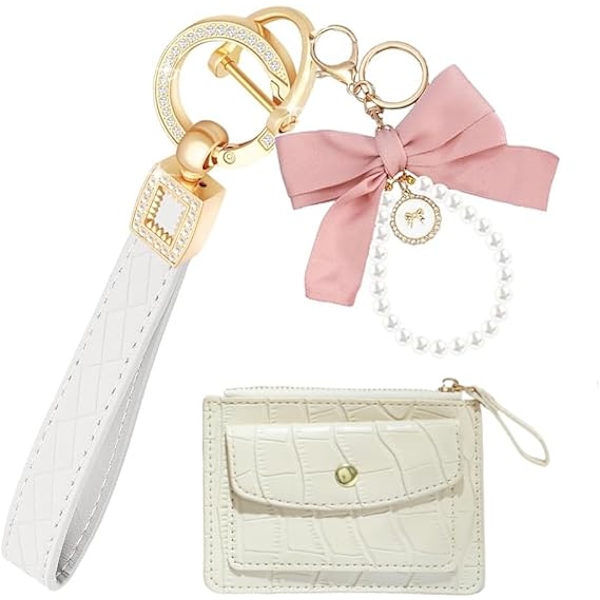 Nøkkelring Armbånd Nøkkelring Lommebok for Kvinner Bilnøkkelkjede Armbånd Nøkkelring Dame Nøkkelring for Nøkler Pink White