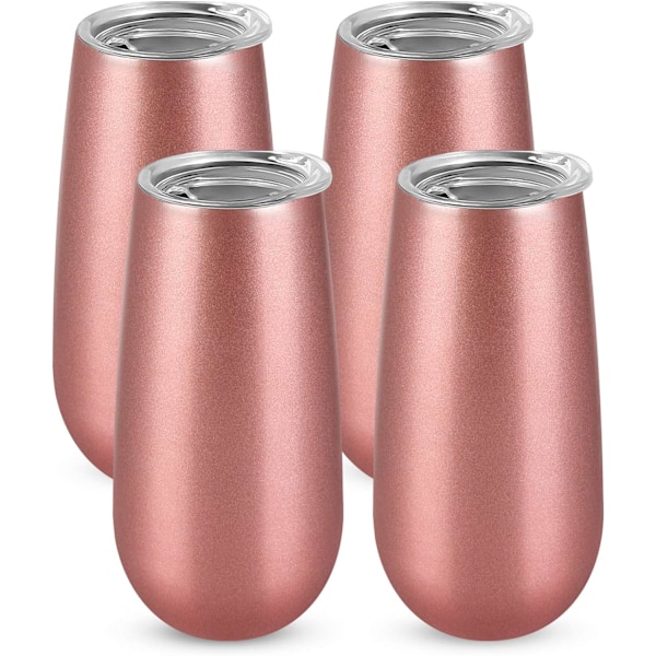 4-pack dubbelisolerat champagneglas med lock, 6 oz okrossbara återanvändbara cocktailglas Rose Gold