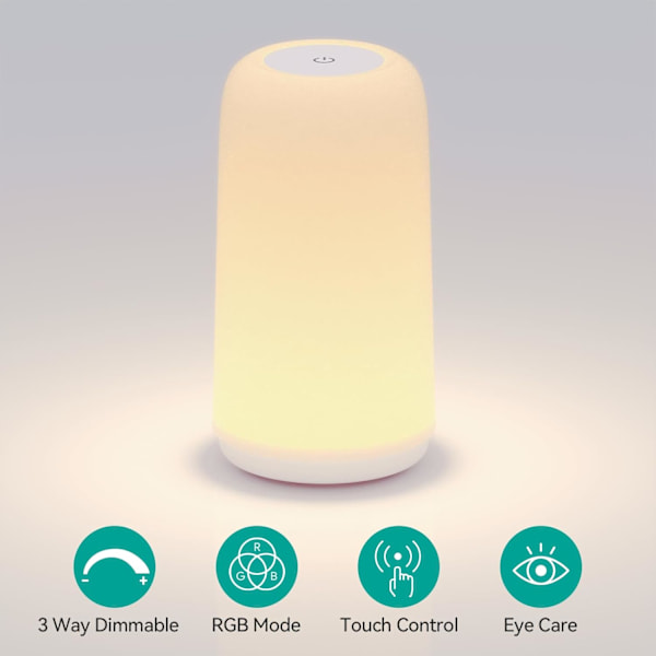 Berørings Nattbordslampe, [Elegant Design & RGB-modus] 3-veis dimbar liten lampe for soverom, LED-lampe med varmt hvitt lys, Multi-Co