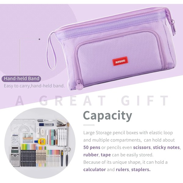 Wekity Pencil Case Large Capacity Pencil Pouch Handheld Pen Bag Cosmetic Portable Gift for Office School Teen Girl Boy Men Women Adult (Purple)