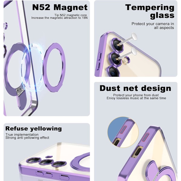 Samsung Galaxy S24plus 6.7 Kotelo Magneettisella Rengastelineellä [Yhteensopiva Mag-Safe kanssa] [Täysi Kameran Linssinsuoja] Pinnoitettu Kirkas Puhelin Light Purple