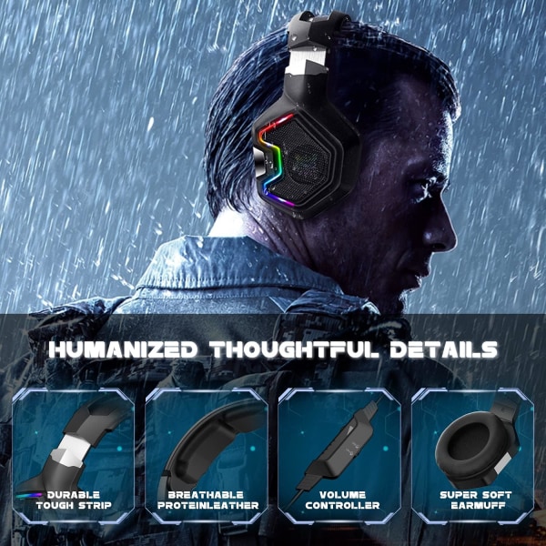 Peliheadset PS5:lle, PS4:lle, Xbox Series X|S:lle ja Xboxille, PC-pelikuulokkeet 7.1-tilaäänellä, melunvaimennusmikrofoni Playstation 5:lle, Macille Black