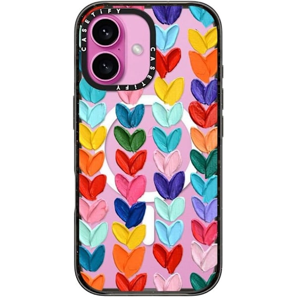 Impact Cover til iPhone 16 [Slank / 2,5 m. 4X Militær Standard Drop Beskyttelse/Kompatibel med Magsafe] - Klare Polka Pletter Hjerter - Klar