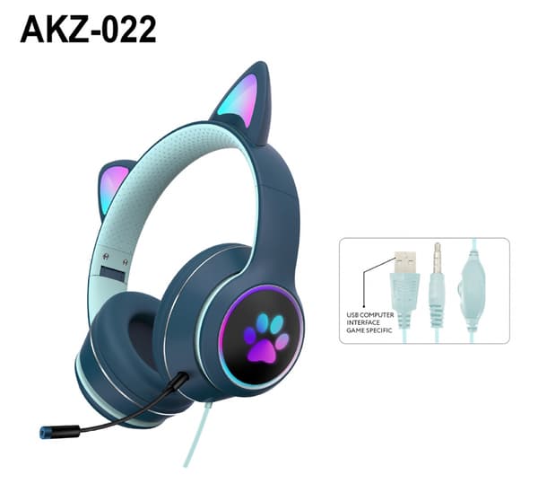 Støjreduktion med hvede RGB lysende katteøre headset kablet headset spil computer læring headset