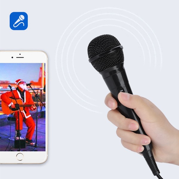 Bærbar håndholdt dynamisk mikrofon med ledning til klar stemme til karaoke (sort)