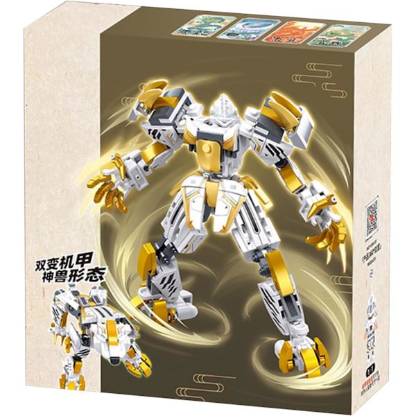 Superhelt-serie 2 i 1 Mech Robot-legetøj, der transformerer fra sej Titan Warrior til White Tiger Action Figures med minifigurer (255 dele)