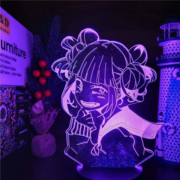 3D LED-lampe My Hero Academia Himiko Toga Anime LAMP Boku no Hero Academia Kryss Kroppen Min Nattelykter for Soverom Julerom, 16 Farger, med