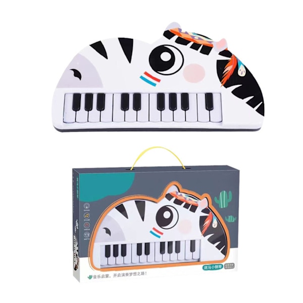 Piano Keyboard for Kids Cartoon 22 Keys Early Educational Animal Toddler Electronic Piano Toys Zebra Style