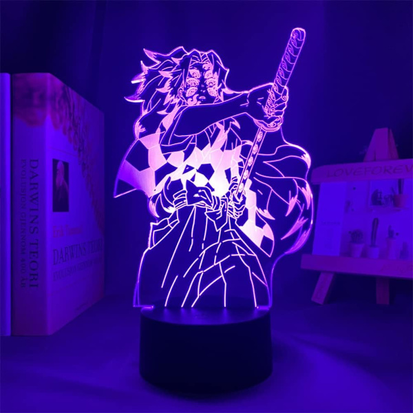 Anime nattlys Kokushibou/Tsugikuni Michikatsu 3D illusjons-LED-lampe med 16 fargeendringer, barneromsinnredning, USB-bordlampe, julegaver