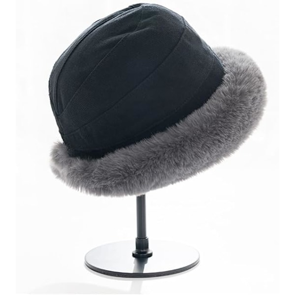 Plush Fuzzy Bucket Hat för Kvinnor Varm Fluffig Konstgjord Päls Fiskehatt Vinter Skid Utomhus Vindtät Varm Fleecefodrad Hatt Black