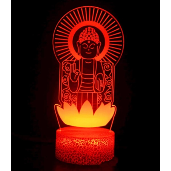 3D Buddha LED Nattlampa Illusion Nattlampa 16 Färgväxlande Bordsskiva Dekorationslampor Present Akrylplatt ABS-bas USB-kabel Leksak