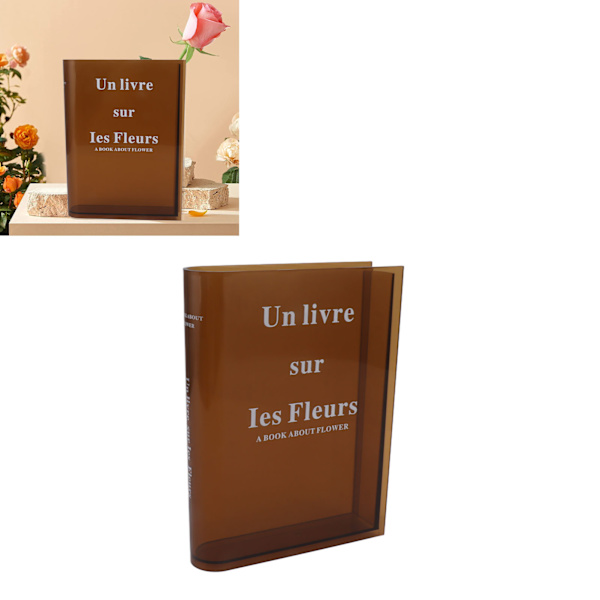 Bog Vase til Blomster Akryl Dekorativ Transparent Klar Bog Form Blomster Vase til Hjem Stue Kontor Brun