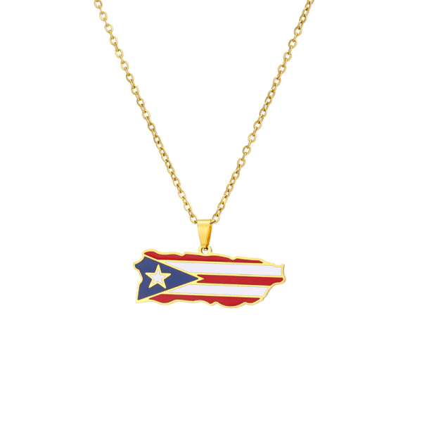 Halsband med Puerto Rico-karta i rostfritt stål, modernt halsband med karta för kvinnor, bästa present till familjen