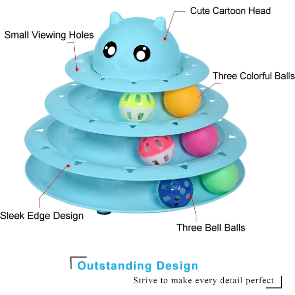 Katteleketøy Rulle 3-nivås platespiller Katteleker Baller med seks fargerike baller Interaktiv kattunge Moro Mental Fysisk Trening Puslespill Kattungeleker, Blå