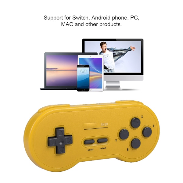 Trådløs Bluetooth Gamepad Spillkontroller Håndtak med Joystick For 8Bitdo SN30 (Gul)