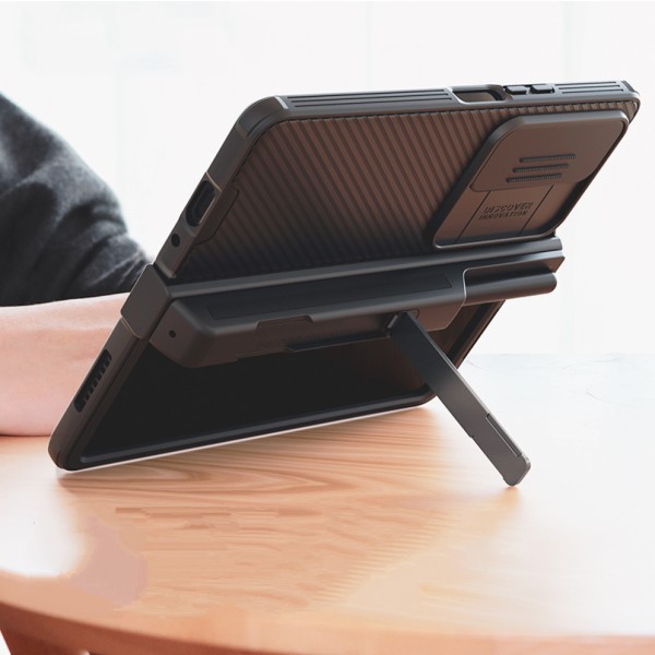 Til Samsung Galaxy Z Fold 4 Etui med Slide Kamera Cover Hængsel Beskyttelse med S Pen Holder Fiber All-Inclusive Etui