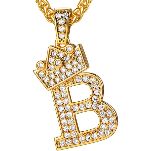 Kruunu Alku A-Z Kaulakoru, Jäädytetty Kirjainriipus 22-24 Tuuman Ketjulla, Miehet Naiset Bling Hip Hop Aakkoset Nimi Korut Lahja Suuret Alku Kirjaimet Kaulakorut B 18K Gold