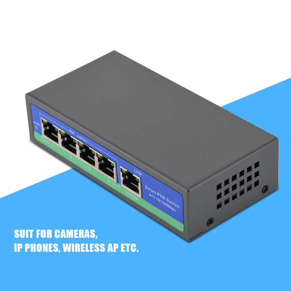 POE Power Over Ethernet -kytkin 4 portin POE   1 Uplink -portti IEEE802.3Af AT
