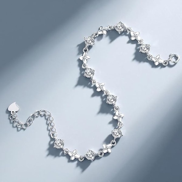 925 Sterling Silver Armband för Kvinnor, Klöver Zirkon Charm Kedja Armband Mode Smycken Gåvor