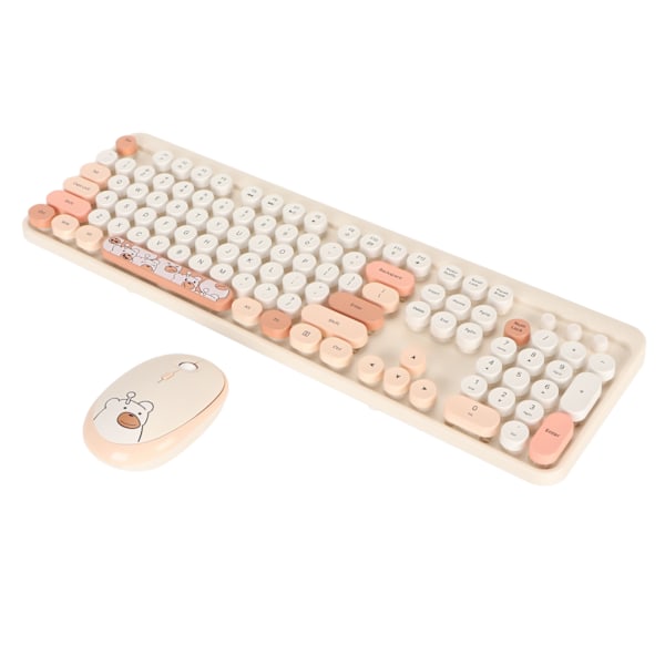 Langaton näppäimistö ja hiiri -yhdistelmä, ihana langaton retro pyöreä näppäinhattu näppäimistö 1600 DPI optinen hiiri Windowsille OS X:lle Beige