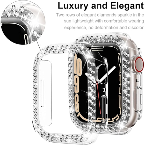 Lyxigt kristallrhinestone-fodral i styvt PC-ram för Apple Watch Series 7 41 mm - All-Around Bumper Case (transparent)