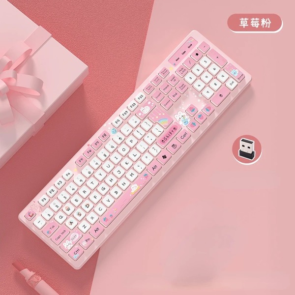 Kawaii Kanin Kablet Tastatur Rosa Trådløst Tastatur Spill Tilbehør Tegneserie Mute Tastatur Bærbar PC Stasjonær Datamaskin for Jente