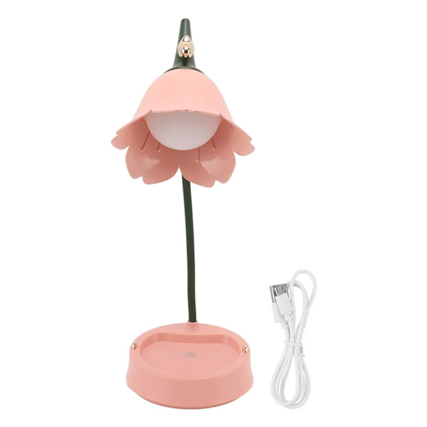 3W LED Touch Bordlampe 3 Gear Justerbar Foldbar Kronblad Form Desktop Bordlampe USB 5V Pink