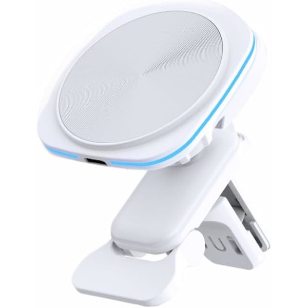 Biltelefonhållare – 15W Magnetisk Trådlös Laddare för 12-15 Serien, Pålitlig och Effektiv Trådlös Laddningshållare (Vit med White with Blue Light