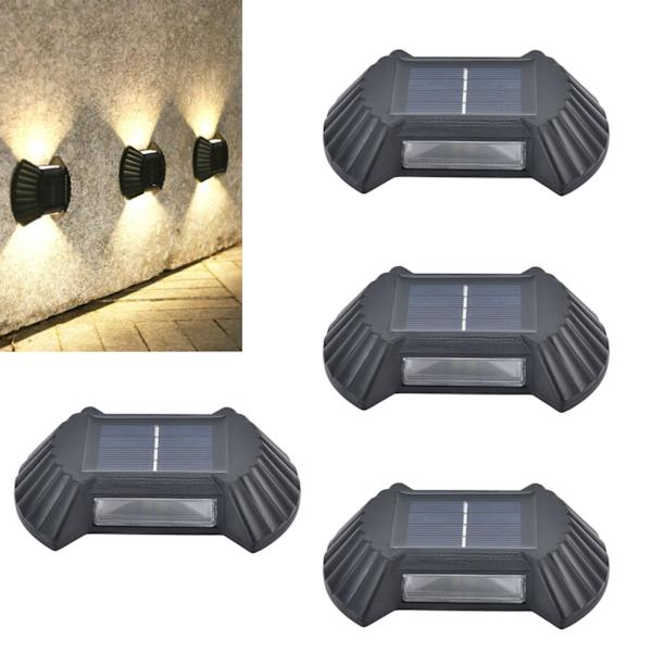 4 set solcellslampor för utomhusbruk, vattentäta, multifunktionella LED-solcellslampor för uteplats, trädgård, uppfart, varmt ljus