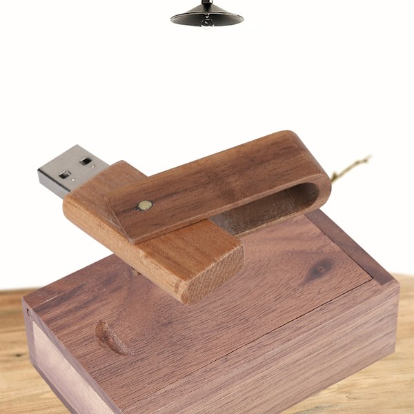 Pähkinäpuinen USB 2.0 -muistitikku kääntyvällä U-levyllä laatikossa (64 Gt)