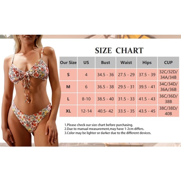 WJSM Kvinde Trekantet Bikini Floral Ruffles Sløjfe Binde Bikini Sæt Todelt Badetøj B-brown S