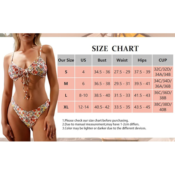 WJSM Naisten kolmiobikini, kukkavolainen röyhelö, rusettisolmittava bikinit, kaksiosainen uimapuku B-brown XL