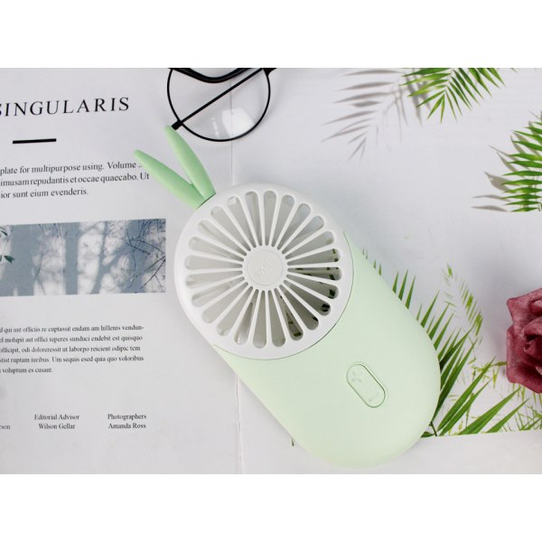 Sød mini blæser, bærbar USB-opladning, med LED-lys, 3-trins justerbar hastighed, velegnet til indendørs eller udendørs aktiviteter 2810D grøn