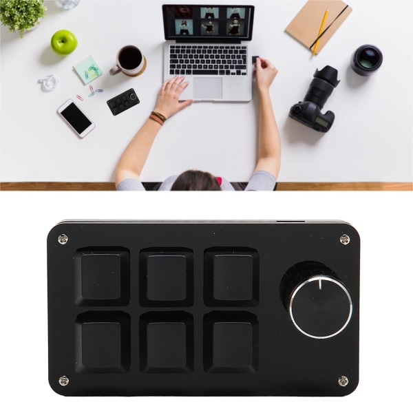 6-tasts enhånds mekanisk tastatur med knott Kablet Plug and Play programmerbart tastatur for Gaming Office Black