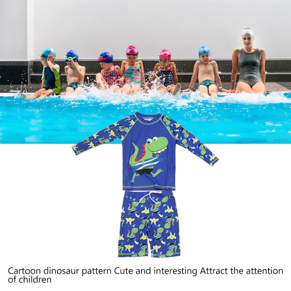 Pojkar Flickor Tvådelad Badkläder Snabbtorkande Dinosaurie Mönster UV-skydd Långärmad Rash Guard Set Blå M