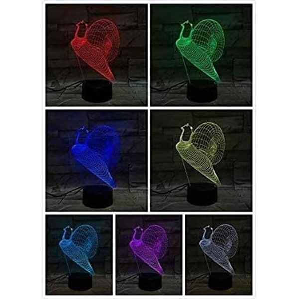 Nattlys 3D Snegle Nattlys Led Berøringsbryter Dekor Bord Skrivebord Optisk Illusjon Lamper 7 Farge Skiftende Lys LED Sengelampe