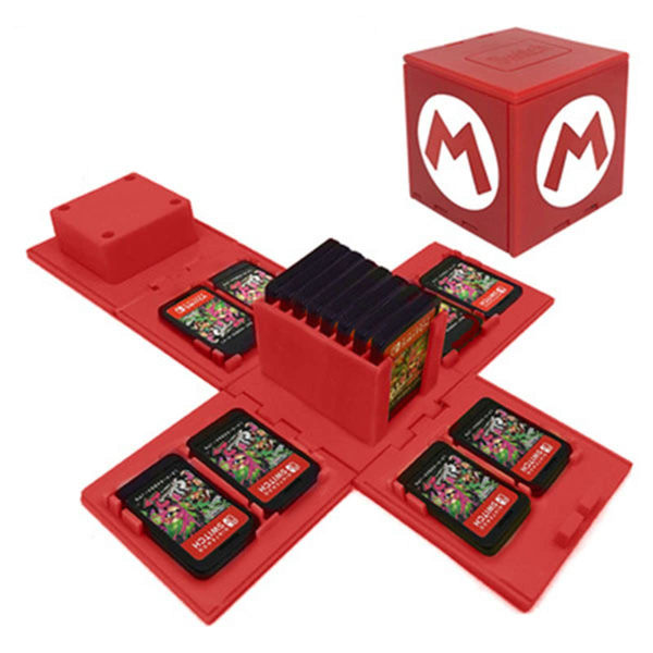 Hopfällbar Mario-spel förvaringslåda för Switch-spelkort upp, för Nintendo Switch-spelkortfodral upp till 16 spelkort Mario-M