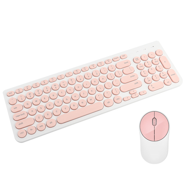 IK6630 Pyöreä Punk Keycap Langaton Näppäimistö Mykistys Virransäästö Hiirisetti (Valkoinen vaaleanpunainen)