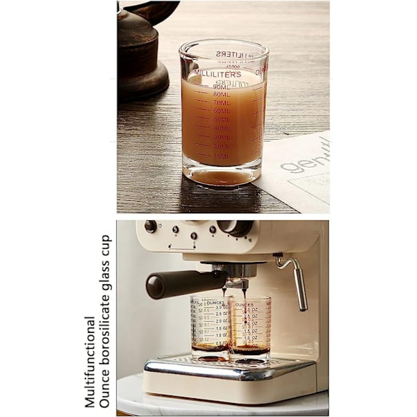 2 keittiön lasimittakuppia 3 Oz/90ml, nestemäinen raskas espressolasi, keittiön ruoanlaitto nestemäinen mittakuppi (punainen 90ML kaksipakkaus)