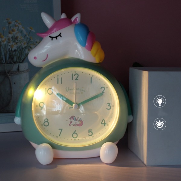 SAYTAY Unicorns vækkeur, tegneserievækkeur Rainbow Unicorn Clock Natlys, Studenterbørns hjemmedekoration skrivebordsur (blå)