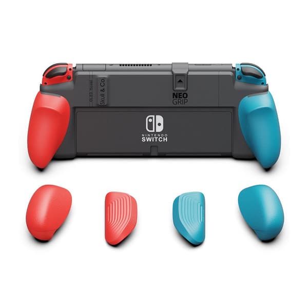 NeoGrip Bundle: Ergonomisk greb med udskiftelige greb [passer til alle håndstørrelser] til Nintendo Switch OLED og almindelig model