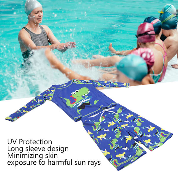 Pojkar Flickor Tvådelad Badkläder Snabbtorkande Dinosaurie Mönster UV-skydd Långärmad Rash Guard Set Blå M