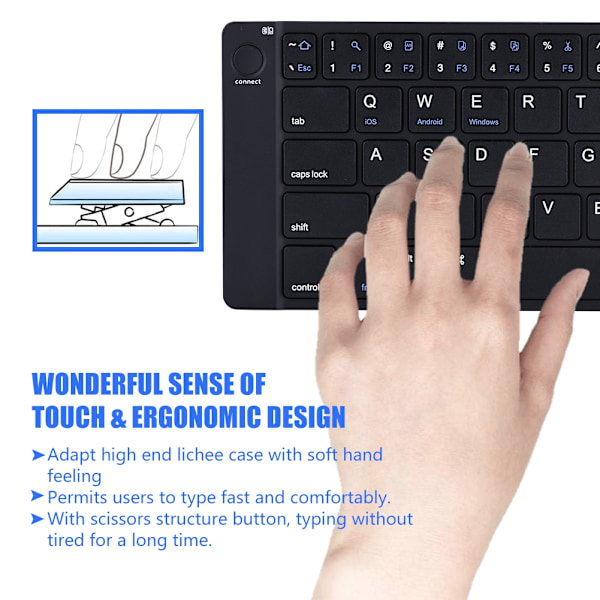 Genopladeligt bærbart læderfoldbart Bluetooth trådløst tastatur til IOS/Android/Windows/iPad